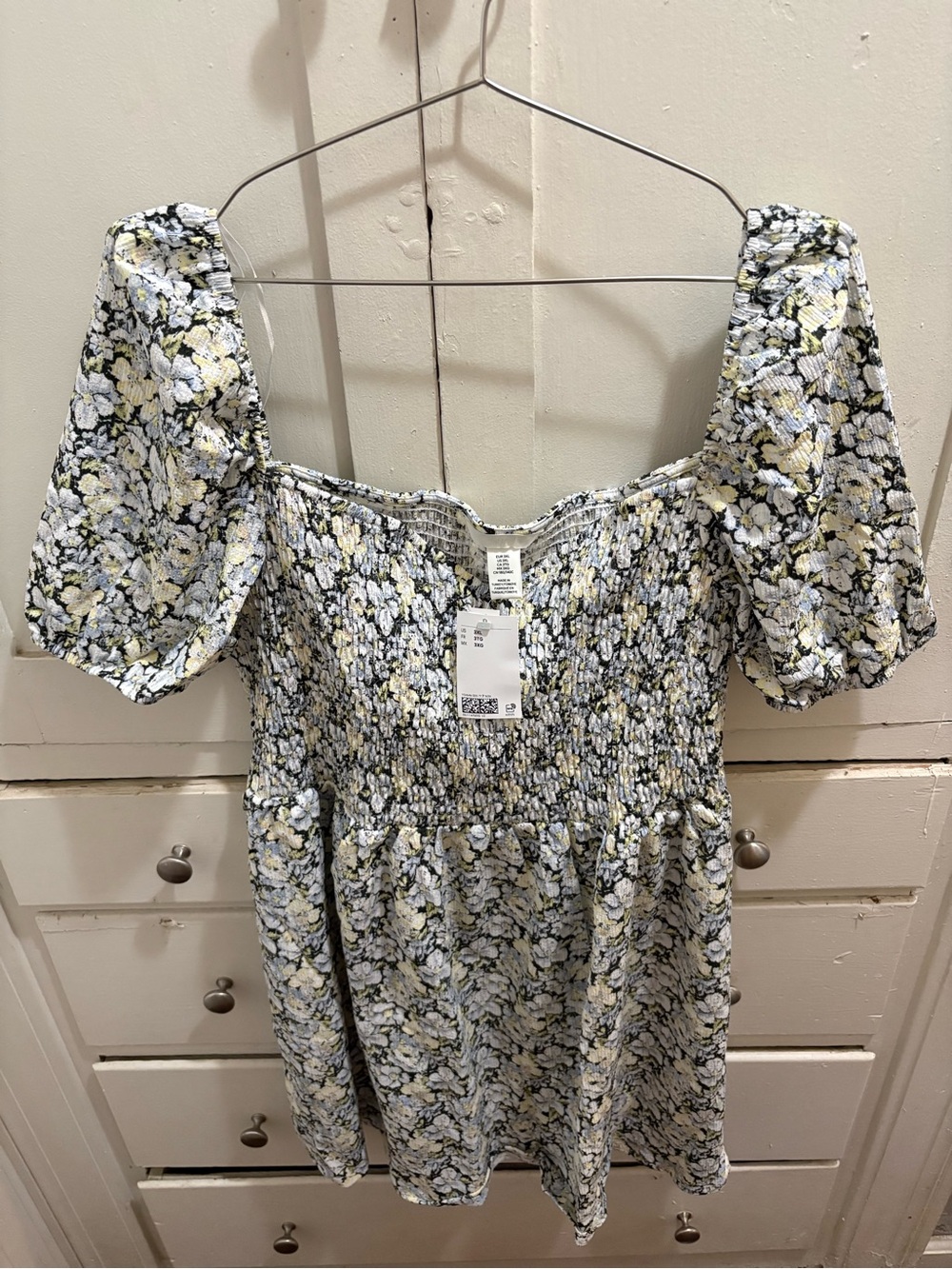 NWT H&M 3X Smocked Puffish-Sleeve Floral Babydoll Mini Dress